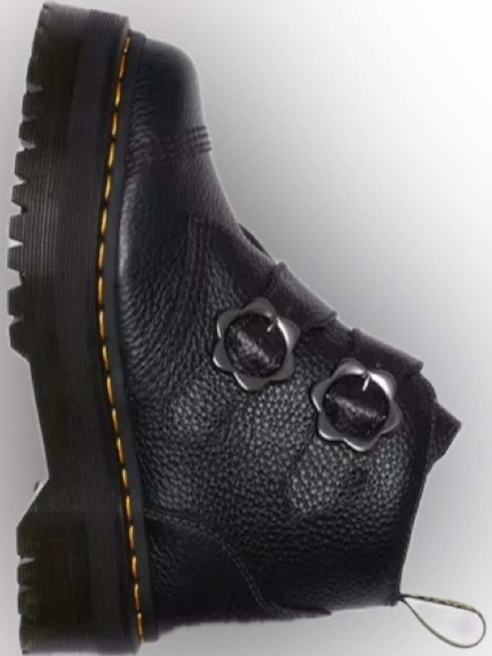 Dr. Martens Devon Flower Buckle Black Leather Platform Ankle Bounce Boots - Picture 3 of 4